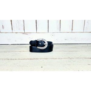 90s black leather horseshoe silver buckle belt unisex belt